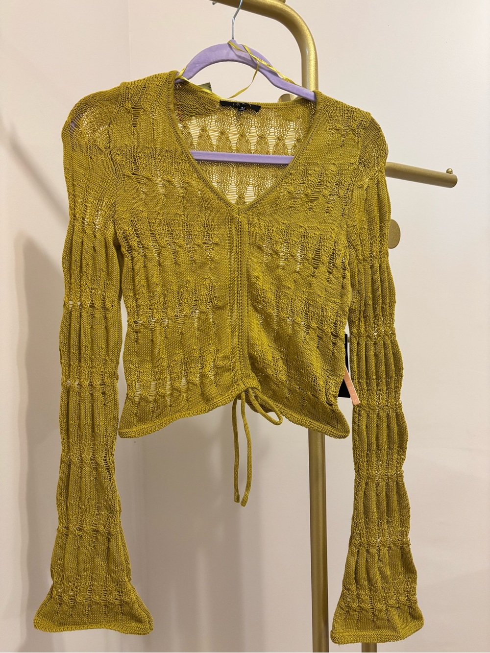 Mustard Knit Tie-Front V-Neck Sweater